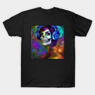 Colours Skull Listening To Music T-Shirt